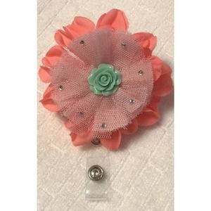 Coral Lace Flower ID Badge Holder with Retractable Lanyard